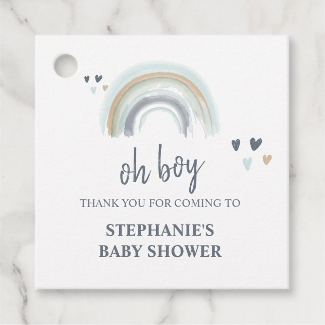 Oh Boy Baby Shower Blue Boho Rainbow Vielen Dank Geschenkanhänger (Vorderseite)