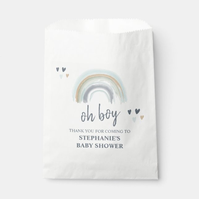 Oh Boy Baby Shower Blue Boho Rainbow Vielen Dank Geschenktütchen (Vorderseite)