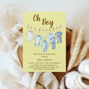Oh Boy Baby Shower   Blue Clothesline Theme Einladung