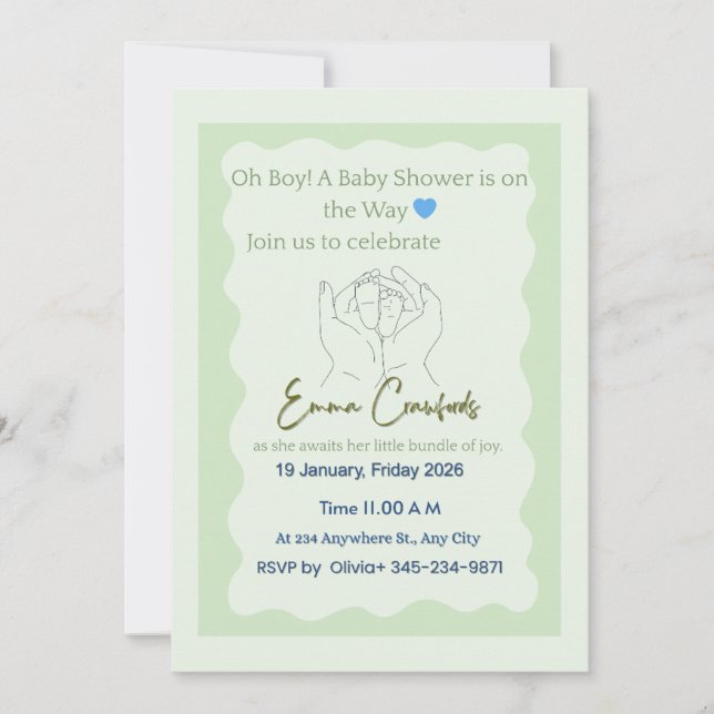 Oh Boy Baby Shower Einladung (Vorderseite)