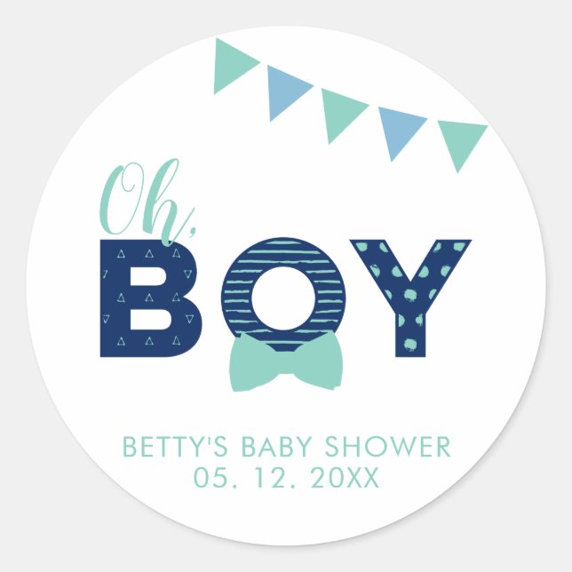 Oh Boy Baby Shower | Gastgeschenk Danke, Aufkleber (Vorderseite)