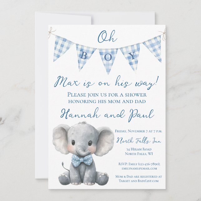 Oh Boy Baby Shower Invitation with Book Request Einladung (Vorderseite)