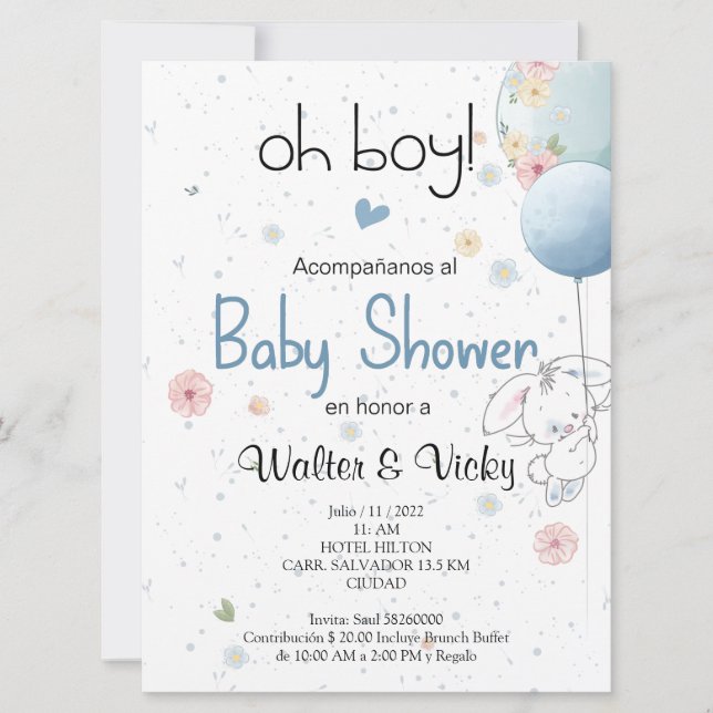 Oh boy! baby shower lindo conejito einladung (Vorderseite)