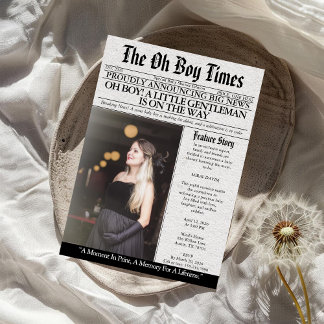 Oh Boy Baby Shower Newspaper Unique Fun Photo Einladung