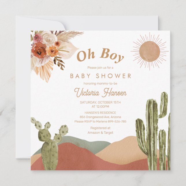 Oh Boy Baby Shower Southwes Boho Cactus Desert (Vorderseite)