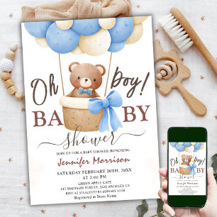 Oh Boy   Babydusche Blue Ballon Niedlich Teddy Bea Einladung