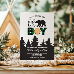 Oh Boy Bär Büffel Karo Baby Shower Einladung