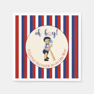 Oh Boy Baseball Rot Weiß Navy Blau Streifen Baby Serviette