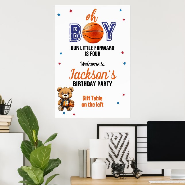 Oh Boy Basketball Thema Geburtstag Poster (Heimbüro)