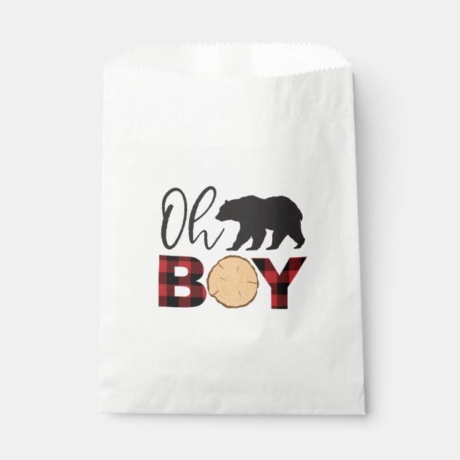 Oh Boy Bear Buffalo Kariert Baby Dusche Geschenktütchen (Vorderseite)