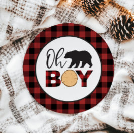 Oh Boy Bear Buffalo Plaid Baby Shower Pappteller