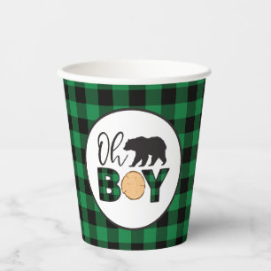 Oh Boy Bear green Buffalo Kariert Baby Dusche Pappbecher