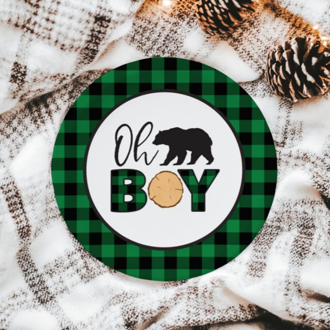 Oh Boy Bear green Buffalo Kariert Baby Dusche Pappteller (Von Creator hochgeladen)