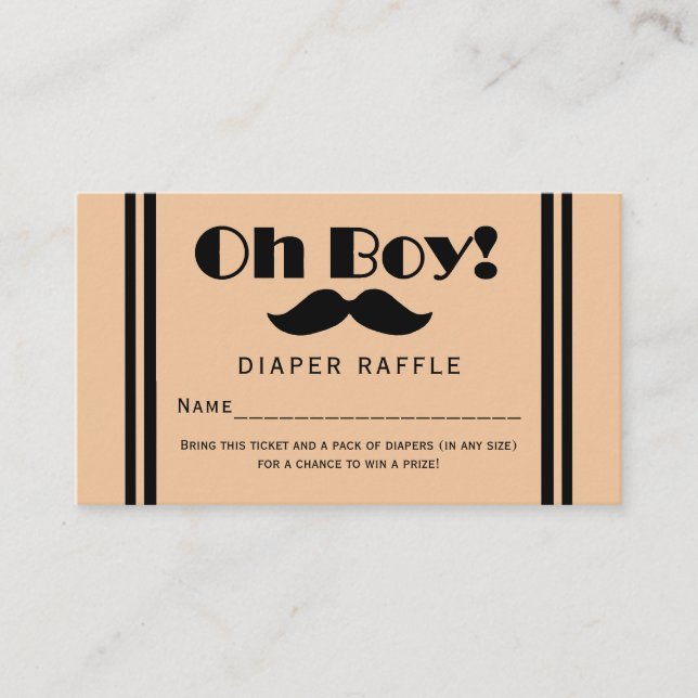 Oh Boy Black Mustache Baby Diaper Raffle Ticket Begleitkarte (Vorderseite)