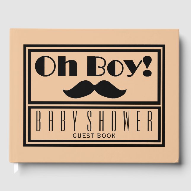 Oh Boy Black Mustache Baby Dusche Gästebuch (Vorderseite)
