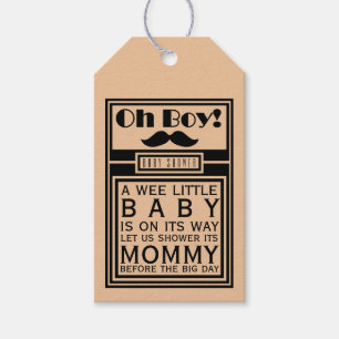 Oh Boy Black Mustache Baby Dusche Geschenkanhänger