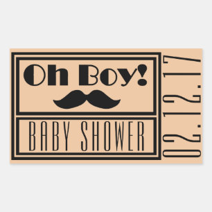 Oh Boy Black Mustache Baby Dusche Rechteckiger Aufkleber