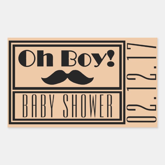 Oh Boy Black Mustache Baby Dusche Rechteckiger Aufkleber (Vorderseite)