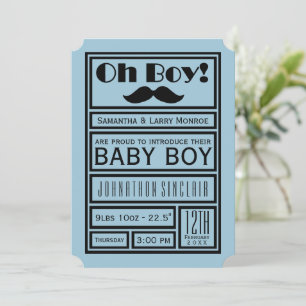 Oh Boy Black Mustache New Baby Boy Ankündigung