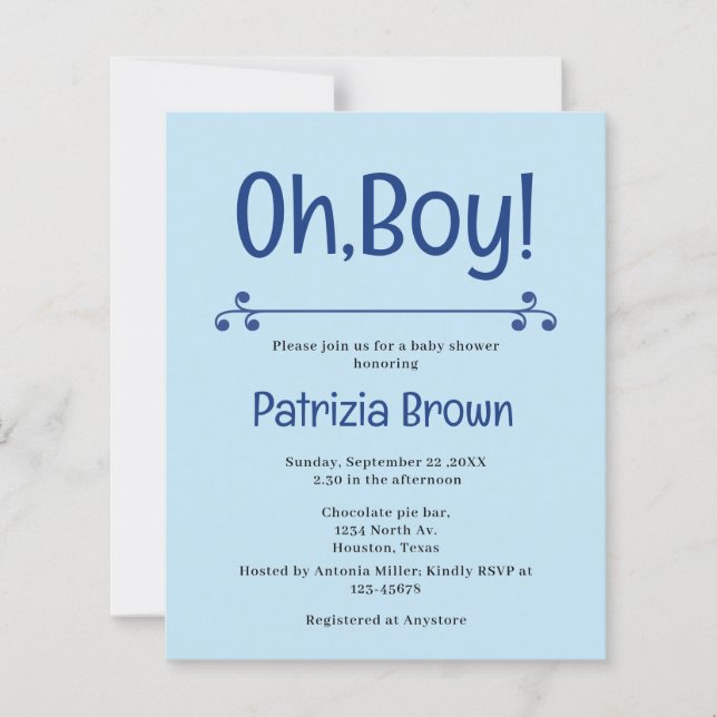 Oh Boy Blue Baby Shower Einladung (Vorderseite)