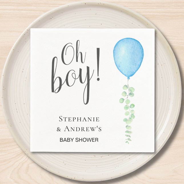 Oh Boy Blue Balloon Couple's Baby Shower  Serviette (Von Creator hochgeladen)