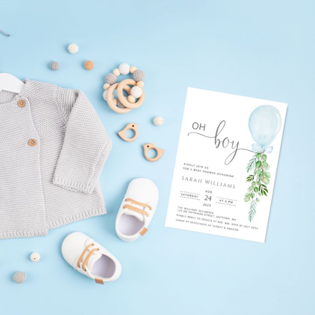 Oh Boy Blue Balloon Eucalyptus Baby Showdown Invit Einladung (Von Creator hochgeladen)