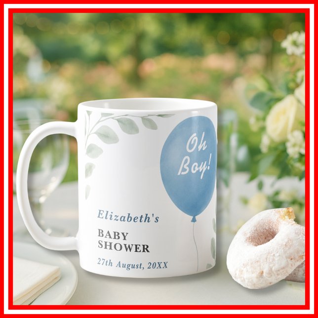 Oh Boy Blue Balloon Eucalyptus Baby Shower Kaffeetasse (Von Creator hochgeladen)