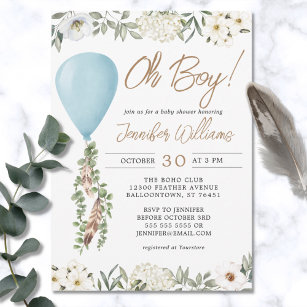 Oh Boy Blue Balloon Eucalyptus Blume Babydusche Einladung