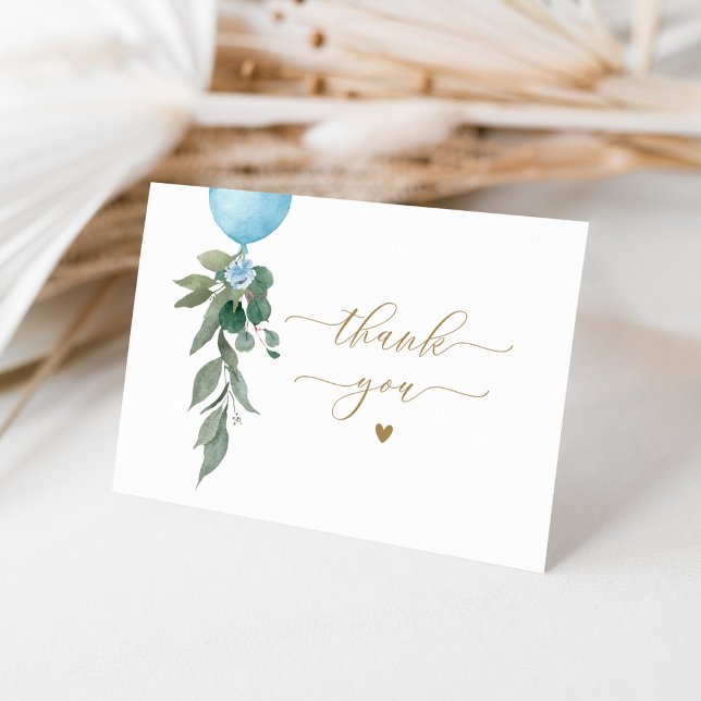 Oh Boy Blue Balloon Greenerenery Baby Shower Dankeskarte (Von Creator hochgeladen)