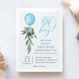Oh Boy Blue Balloon Greenerenery Baby Shower Einladung