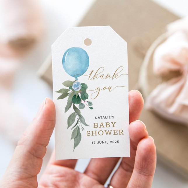 Oh Boy Blue Balloon Greenerenery Baby Shower Geschenkanhänger (Von Creator hochgeladen)