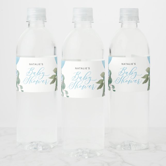Oh Boy Blue Balloon Greenerenery Baby Shower Wasserflaschenetikett (Flaschen)