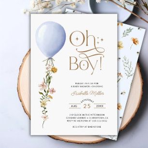 Oh Boy Blue Balloon Wildblume Baby Dusche Einladung