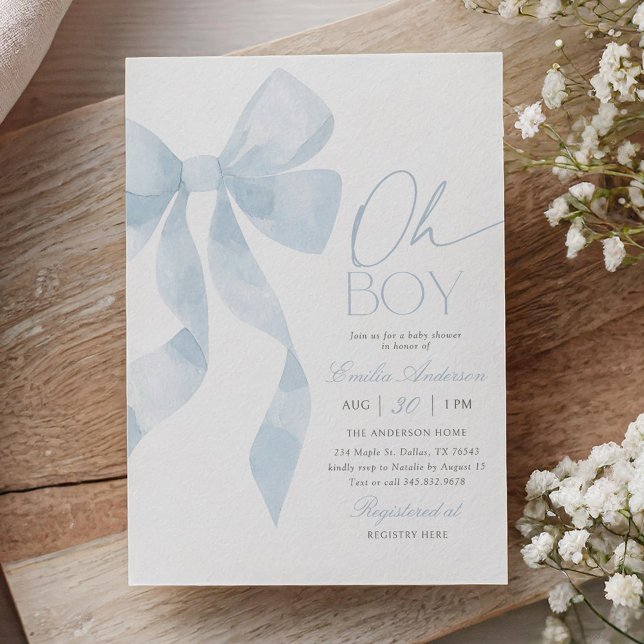 Oh Boy Blue Bow Baby Shower Einladung (Von Creator hochgeladen)