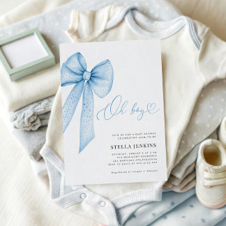 Oh Boy Blue Bow Baby Shower Invitation Einladung
