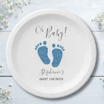 Oh Boy Blue Feet Baby Dusche Pappteller<br><div class="desc">Dieses niedliche Baby Shower Paper Plate ist mit blauen Glitzer Babyfüßen dekoriert und die Worte,  Oh Junge! Einfach anpassbar.</div>