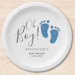 Oh Boy Blue Feet Baby Dusche Pappteller<br><div class="desc">Dieses niedliche Baby Shower Paper Plate ist mit blauen Glitzer Babyfüßen dekoriert und die Worte,  Oh Junge! Einfach anpassbar.</div>