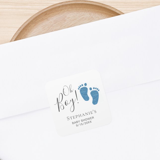 Oh Boy Blue Feet Baby Dusche Quadratischer Aufkleber (Von Creator hochgeladen)