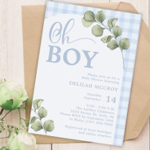 Oh Boy Blue Gingham und Greenery Baby Dusche