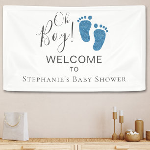 Oh, Boy Blue Glitzer Feet Baby Dusche Willkommen Banner