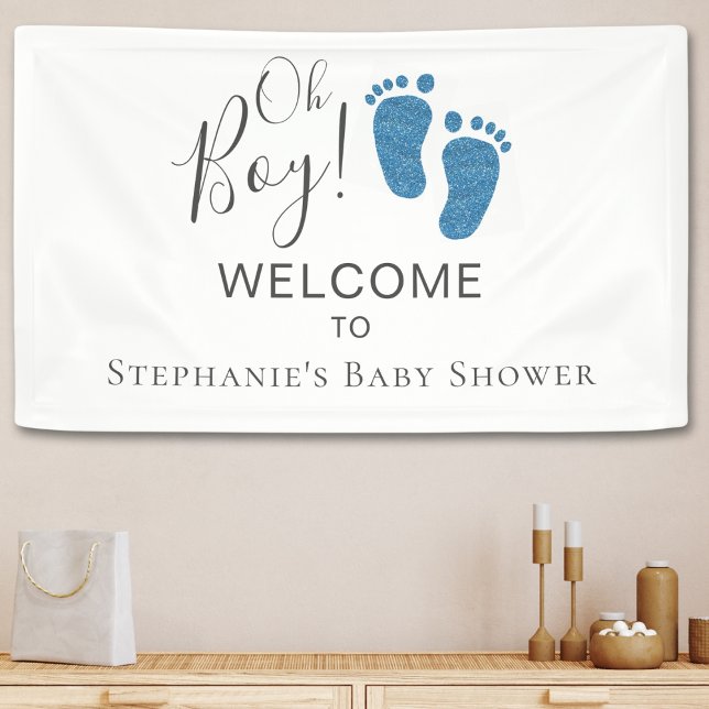 Oh, Boy Blue Glitzer Feet Baby Dusche Willkommen Banner (Von Creator hochgeladen)