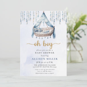 Oh Boy Blue Gold Crib Boho Boy Baby Dusche Einladung