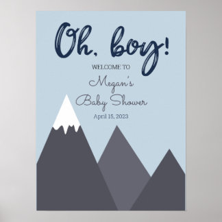 Oh Boy Blue Gray Mountain Baby Dusche Poster