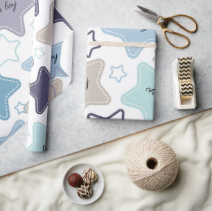 Oh Boy Blue Green Stars Baby Shower Baby Geschenk Geschenkpapier