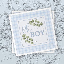 Oh Boy Blue Greenery and Gingham Baby Shower Serviette
