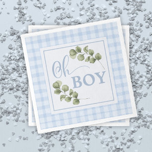 Oh Boy Blue Greenery und Gingham Baby Shower Serviette