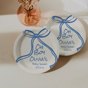 Oh Boy Blue Hand Gezeichnet Bow Baby Shower geschr Pappteller