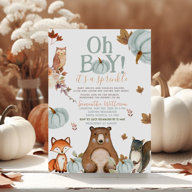 Oh Boy Blue Pumpkin Woodland Animals Baby Dusche Einladung (Von Creator hochgeladen)