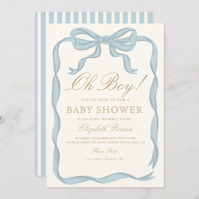 Oh boy Blue Ribbon Niedlich Elegant Baby Dusche Einladung (Von Creator hochgeladen)