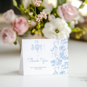 Oh, Boy Blue Toile Safari Animal Baby Dusche Dankeskarte